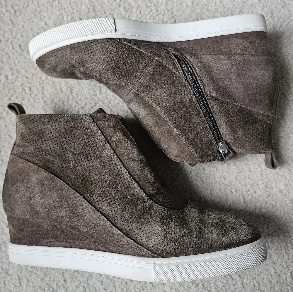 LINEA L. PAOLO ANNA Low Wedge Sneaker Shoe Boot Womens 8.5 Olive Green Leather